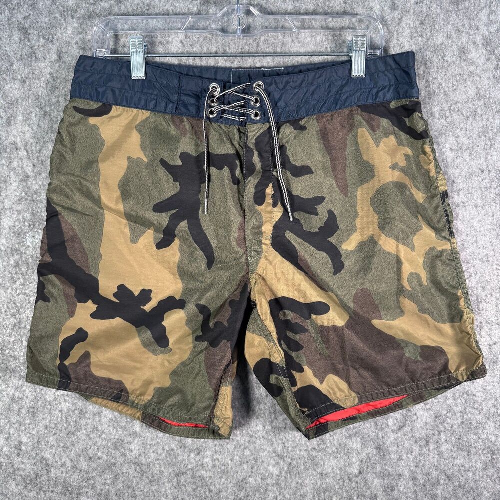 Birdwell Beach Britches x J Crew Board Shorts Mens 32x6 Green Camo USA Made